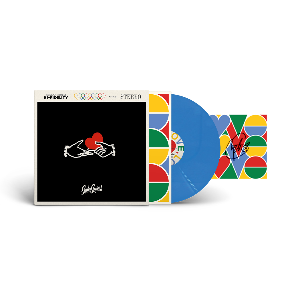 LOVE, LOVE, LOVE Bright Blue Vinyl + Signed Art Card Bundle